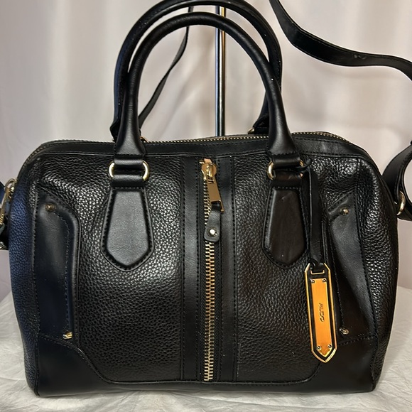 ALDO black pebble leather satchel handbag with detachable straps. Gold hardware. - Picture 6 of 14